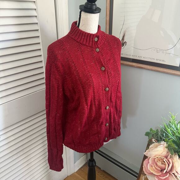Vintage EASY SPIRIT Sweater Womens Large Red Chunky Knit Cardigan Retro 90s - Picture 4 of 11
